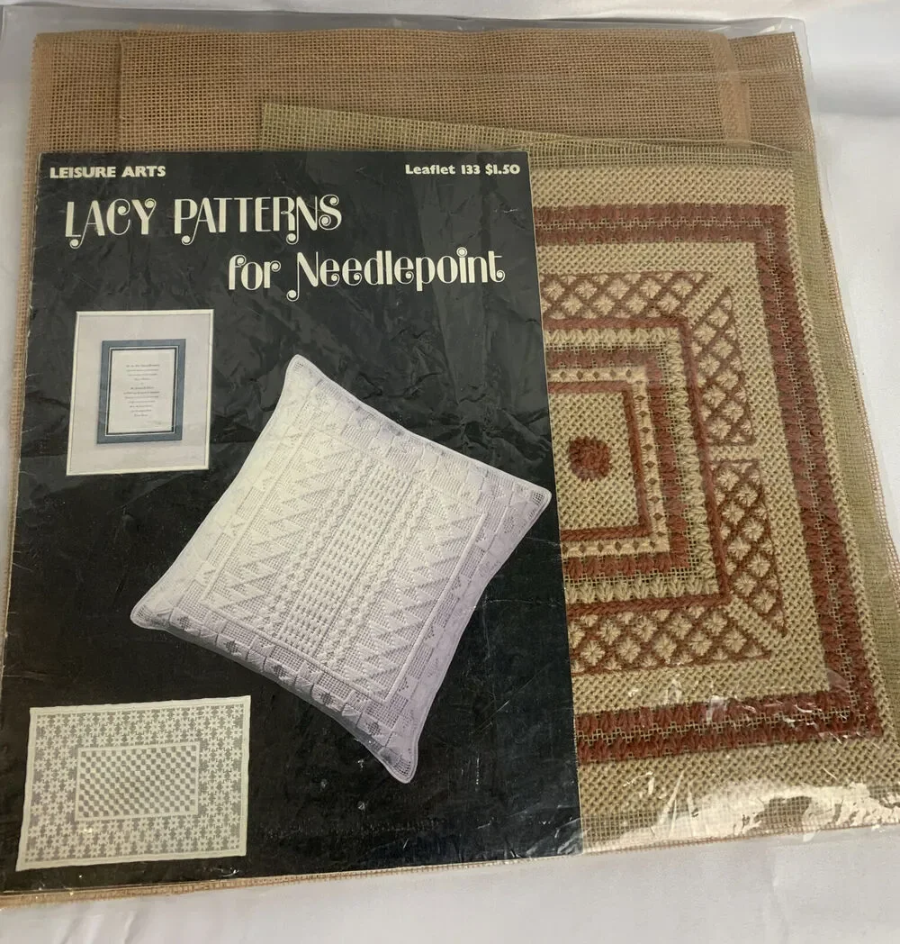 Vintage Packet of Lacy Patterns for Needlepoint Craft Kit with partially complet